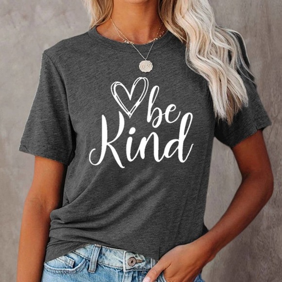 "BE KIND" GRAPHIC HEATHER GRAY T-SHIRT SIZE XL - Picture 4 of 6
